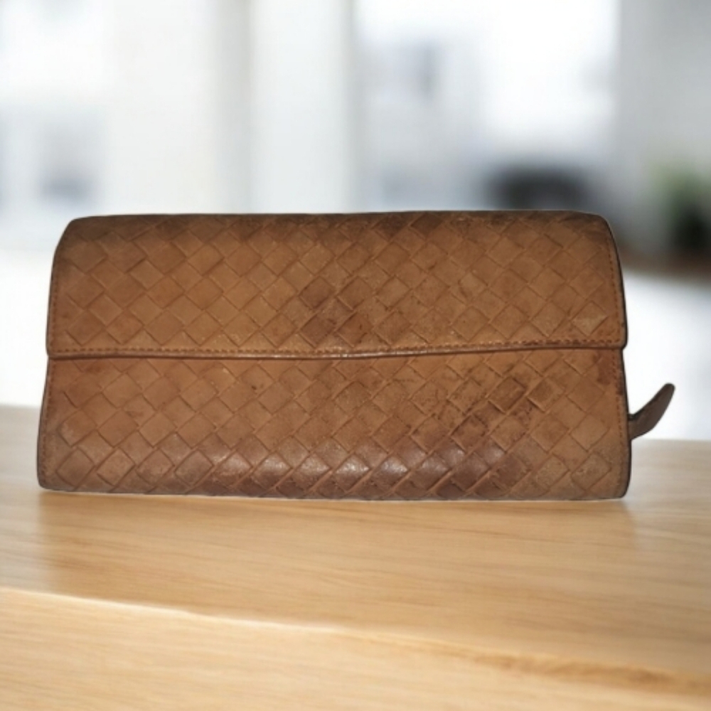 VTG BOTTEGA VENETA Nappa Intrecciato Leather Flap Long Wallet